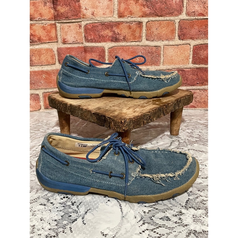 Twisted X WDM0049 Women 11 M Blue Denim Frayed Moc Toe Driving Loafers Shoes